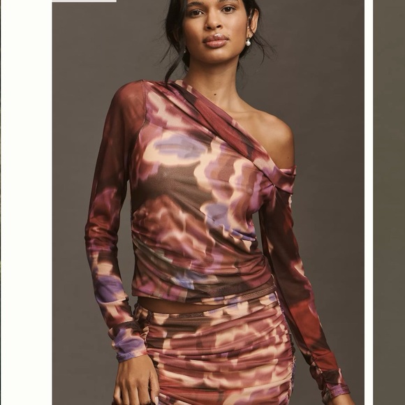 Anthropologie Tops - Anthropologie Pink and Brown Asymmetric Mesh Top - M